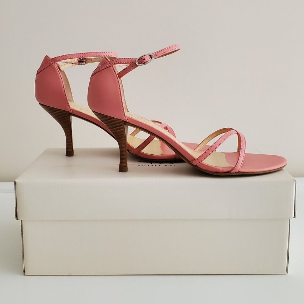 Ann Taylor Loft Leather Ankle Strap 3" Wood Heel Sandals | Like New | 6.5 | Pink - Picture 13 of 16